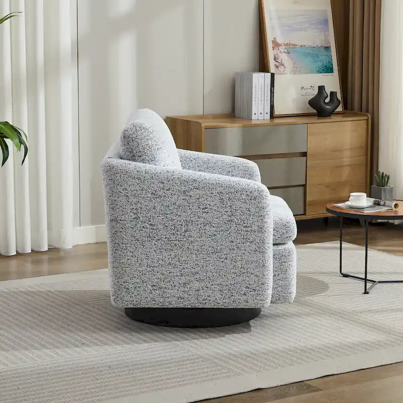 White and Black 31.5 Chenille Swivel Accent Chair with Solid Wood Frame