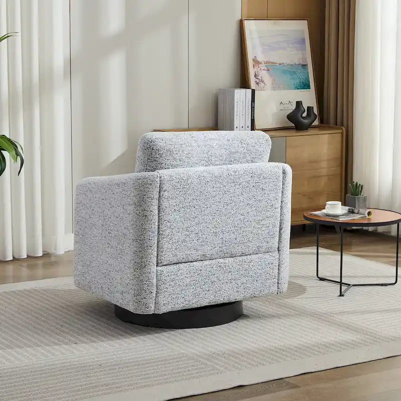 White and Black 31.5 Chenille Swivel Accent Chair with Solid Wood Frame