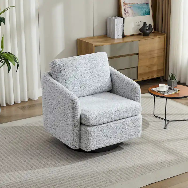 White and Black 31.5 Chenille Swivel Accent Chair with Solid Wood Frame