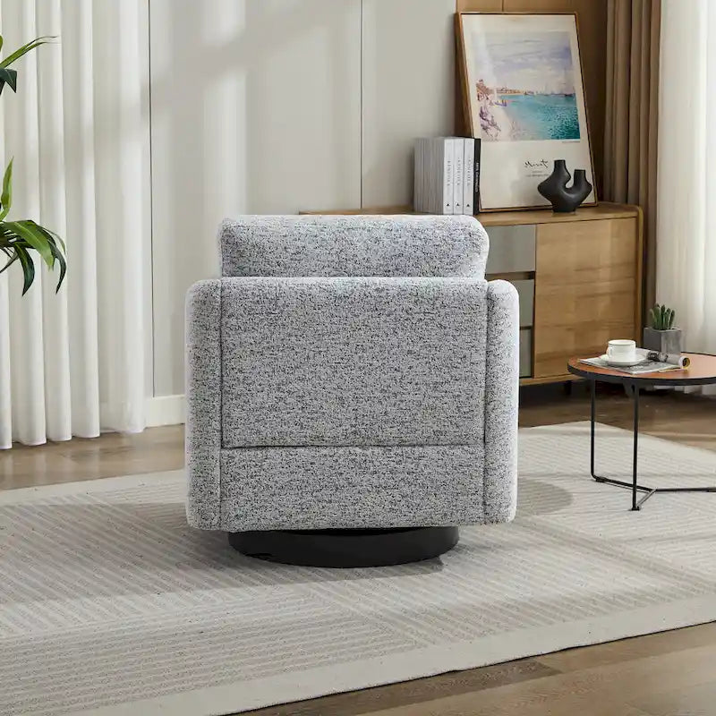White and Black 31.5 Chenille Swivel Accent Chair with Solid Wood Frame