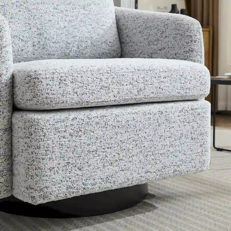 White and Black 31.5 Chenille Swivel Accent Chair with Solid Wood Frame