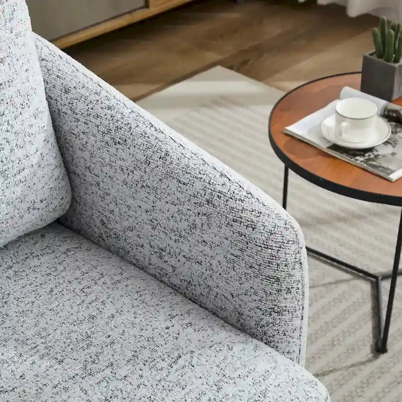 White and Black 31.5 Chenille Swivel Accent Chair with Solid Wood Frame