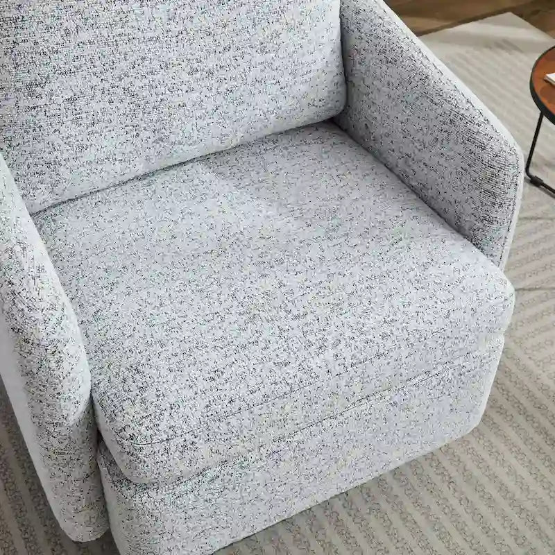 White and Black 31.5 Chenille Swivel Accent Chair with Solid Wood Frame