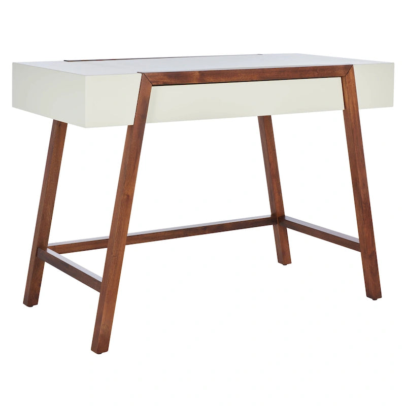 Mid-Century Modern Writing Desk with Walnut Frame and White Top