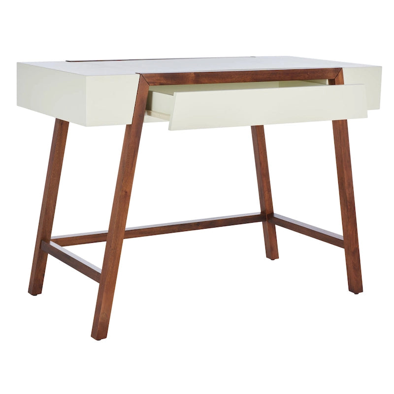 Mid-Century Modern Writing Desk with Walnut Frame and White Top