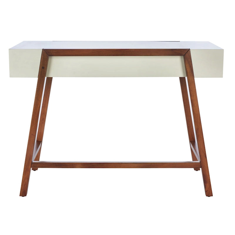Mid-Century Modern Writing Desk with Walnut Frame and White Top