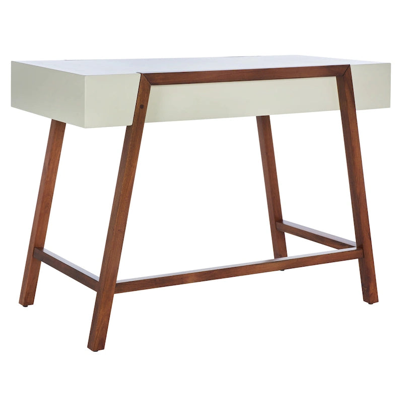 Mid-Century Modern Writing Desk with Walnut Frame and White Top