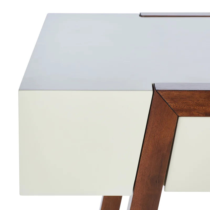 Mid-Century Modern Writing Desk with Walnut Frame and White Top