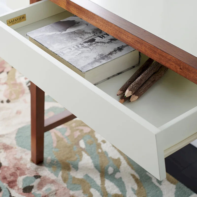 Mid-Century Modern Writing Desk with Walnut Frame and White Top