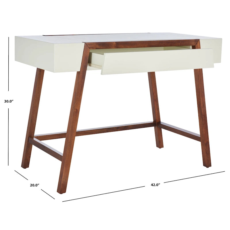 Mid-Century Modern Writing Desk with Walnut Frame and White Top