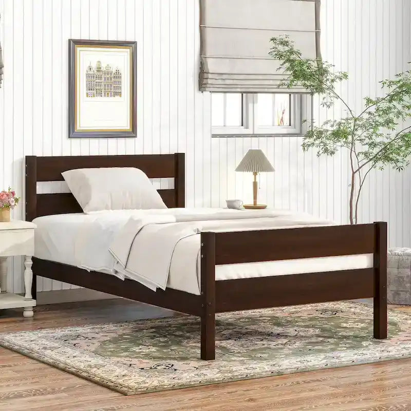 Twin Bed with Headboard and Footboard, Espresso, Space-Saving Design with Storage