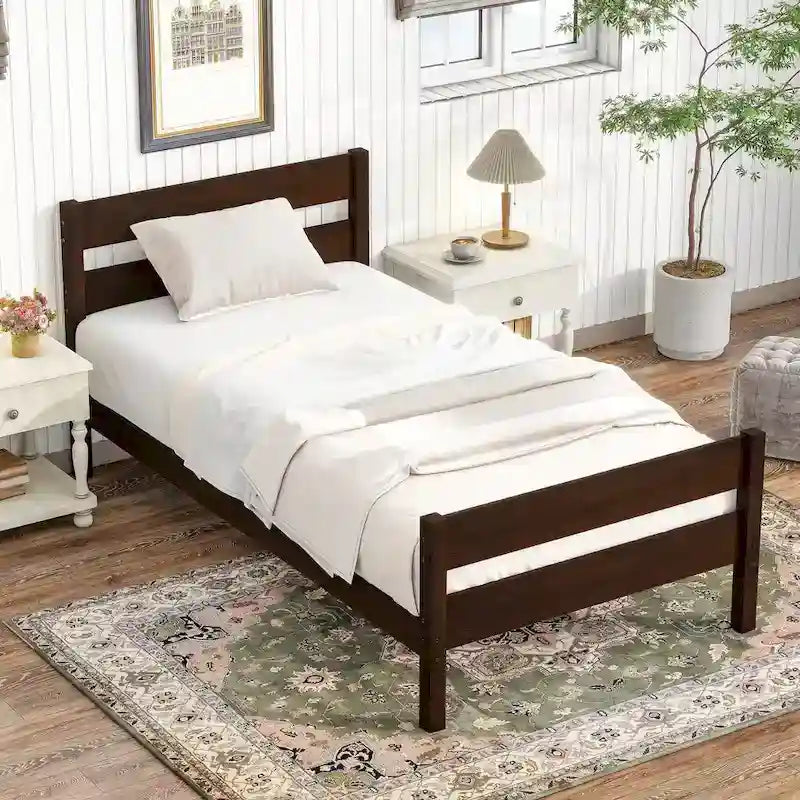 Twin Bed with Headboard and Footboard, Espresso, Space-Saving Design with Storage