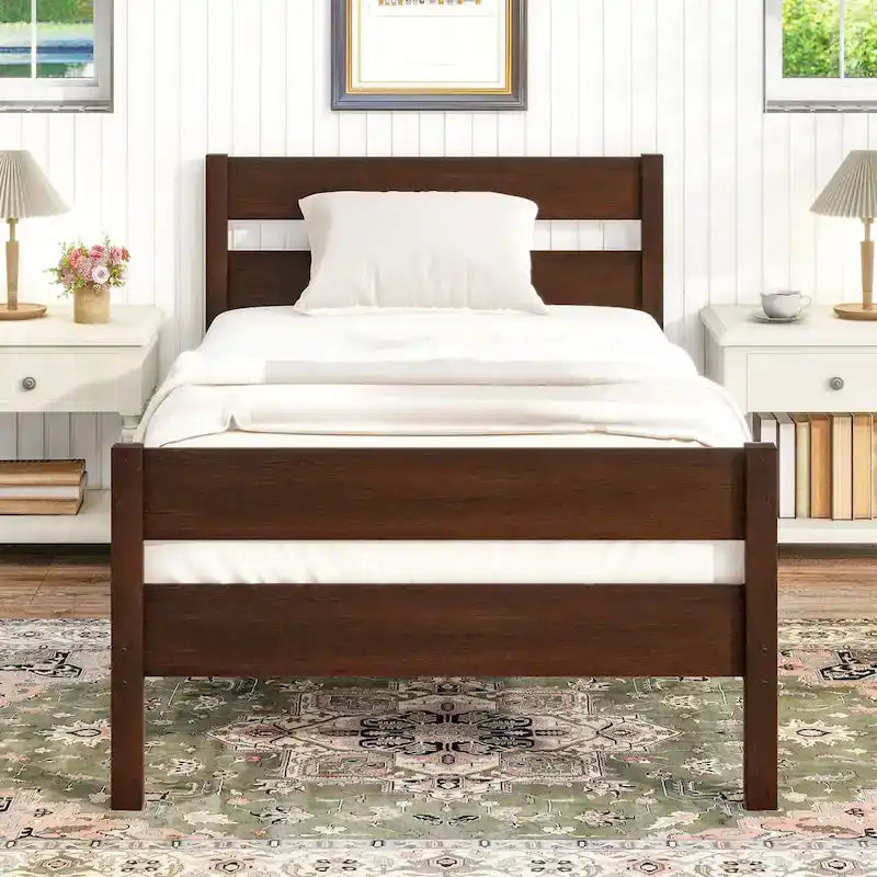 Twin Bed with Headboard and Footboard, Espresso, Space-Saving Design with Storage