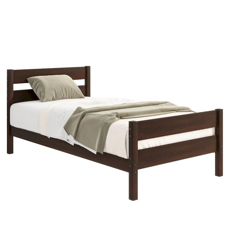 Twin Bed with Headboard and Footboard, Espresso, Space-Saving Design with Storage