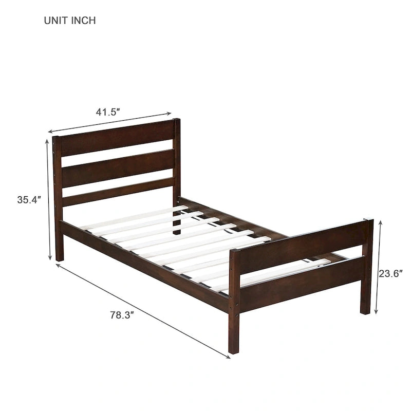 Twin Bed with Headboard and Footboard, Espresso, Space-Saving Design with Storage