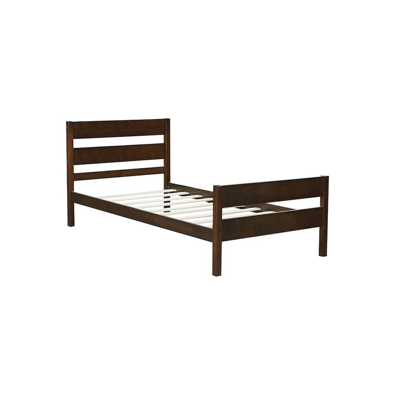 Twin Bed with Headboard and Footboard, Espresso, Space-Saving Design with Storage