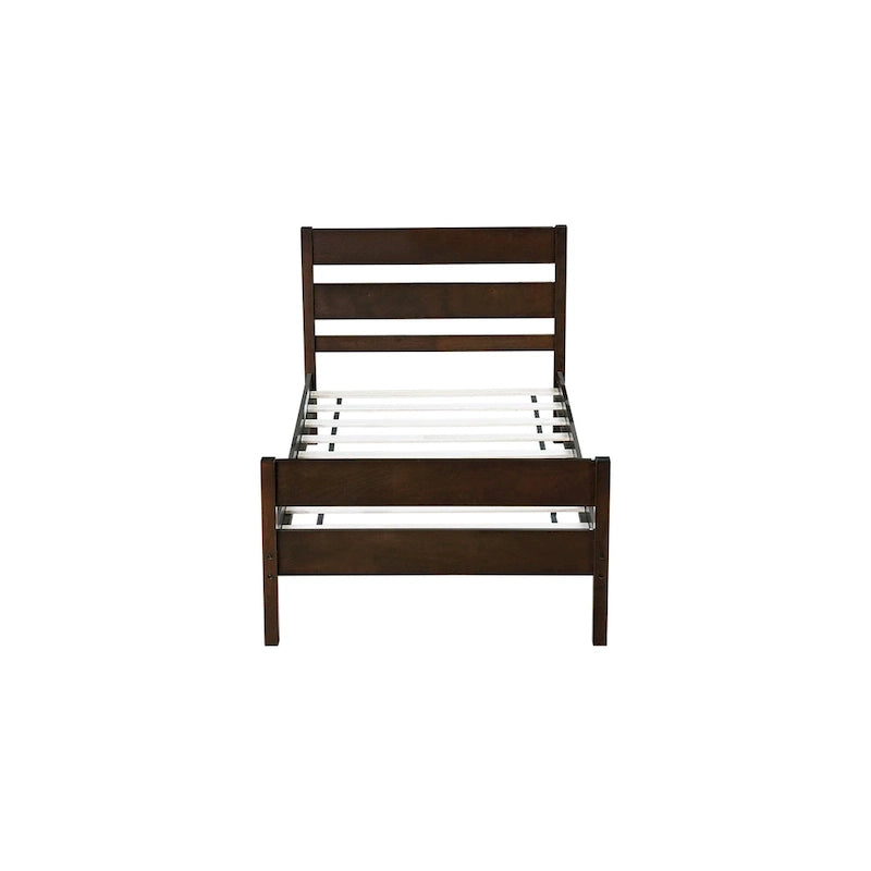Twin Bed with Headboard and Footboard, Espresso, Space-Saving Design with Storage