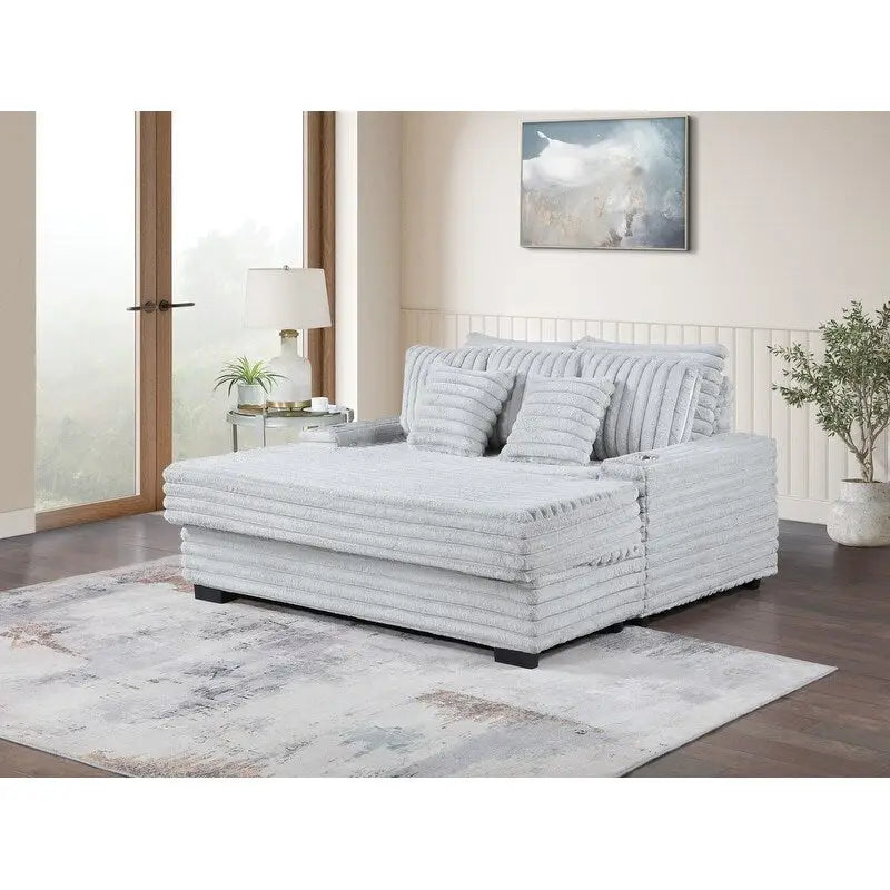 67W Corduroy Oversized Sofa Chaise Lounge Chair with Cupholders and USB Charging Port