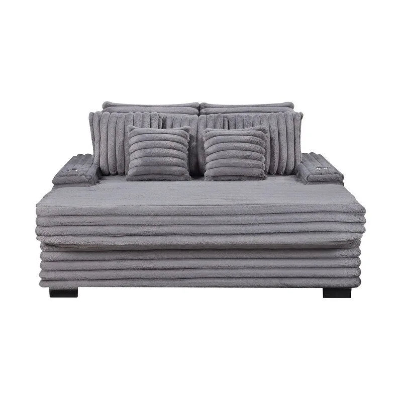 67W Corduroy Oversized Sofa Chaise Lounge Chair with Cupholders and USB Charging Port