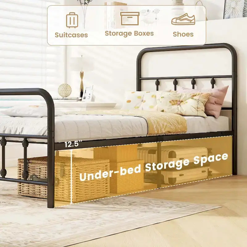 Full/Queen/King Size Bed Frame with Headboard Under Bed