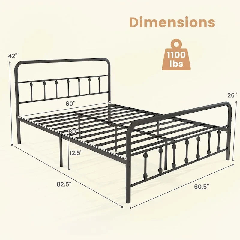 Full/Queen/King Size Bed Frame with Headboard Under Bed