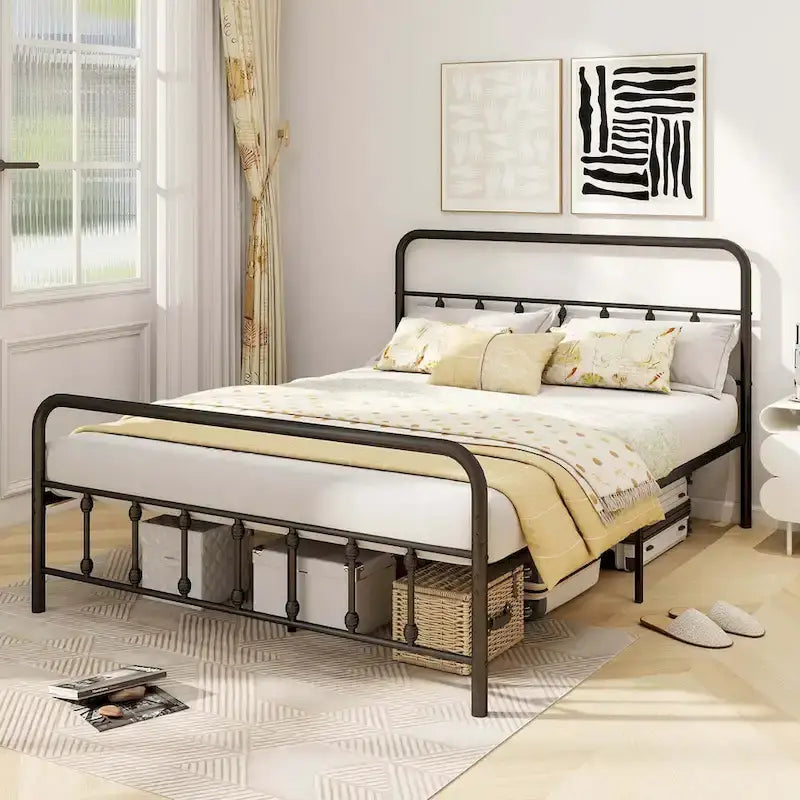 Full/Queen/King Size Bed Frame with Headboard Under Bed
