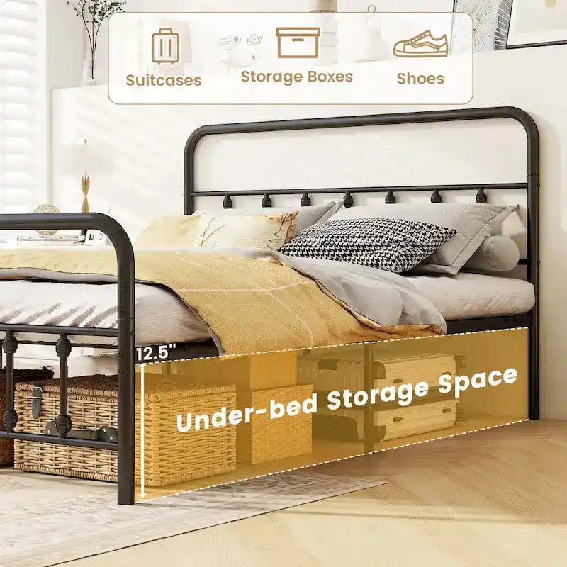 Full/Queen/King Size Bed Frame with Headboard Under Bed