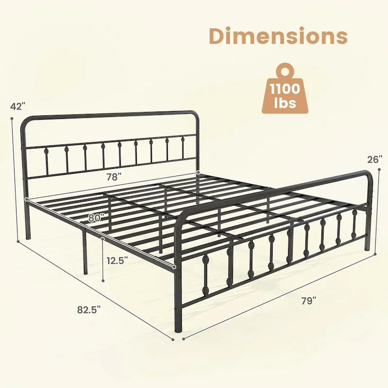 Full/Queen/King Size Bed Frame with Headboard Under Bed