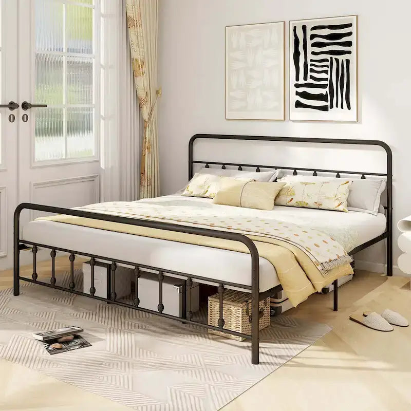 Full/Queen/King Size Bed Frame with Headboard Under Bed