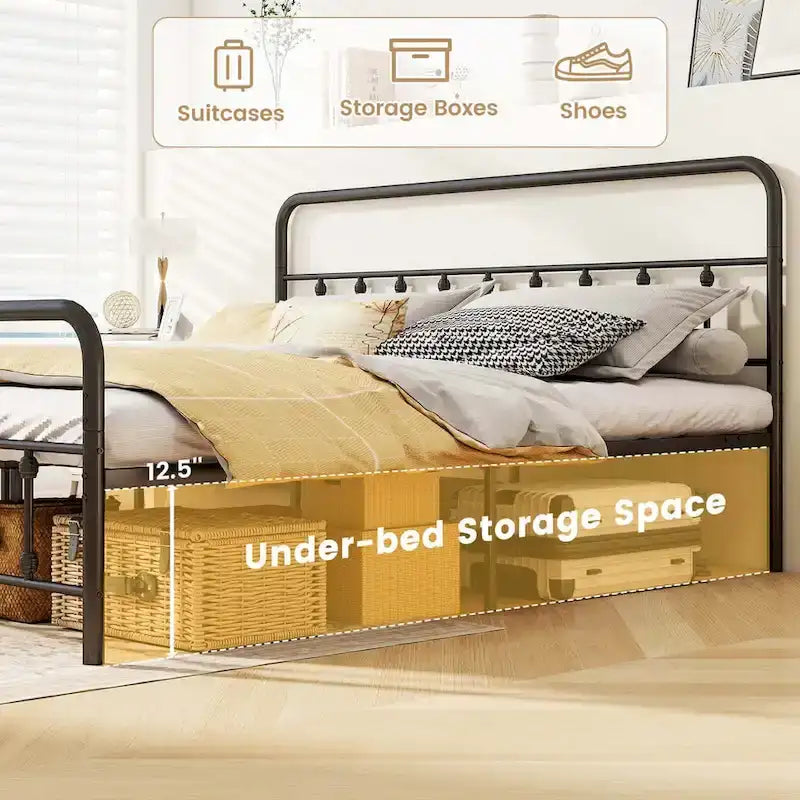 Full/Queen/King Size Bed Frame with Headboard Under Bed