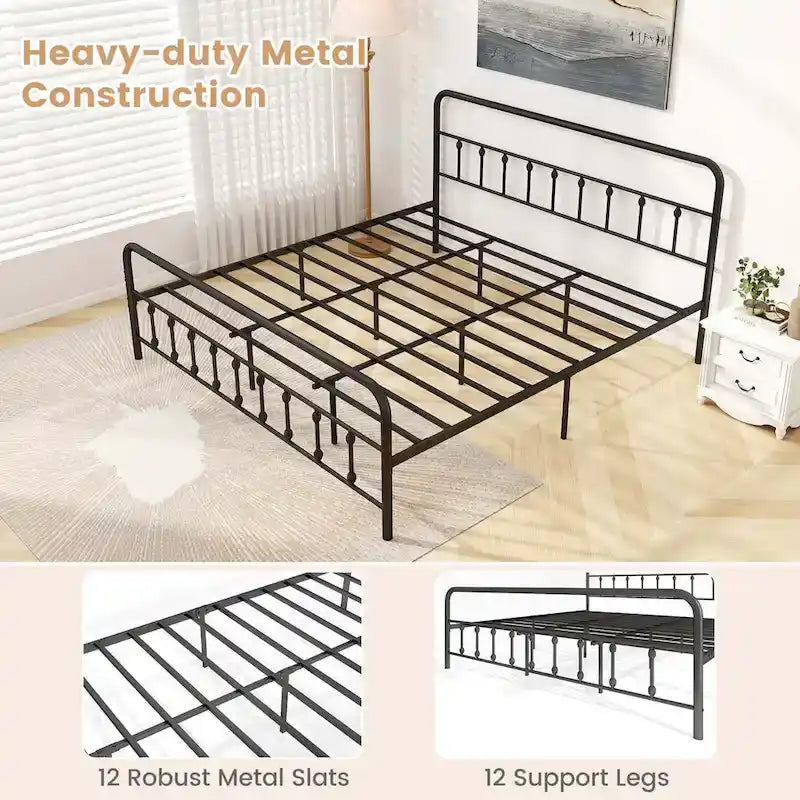 Full/Queen/King Size Bed Frame with Headboard Under Bed