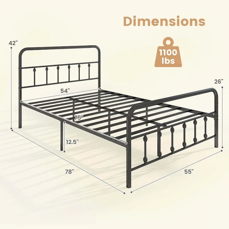 Full/Queen/King Size Bed Frame with Headboard Under Bed