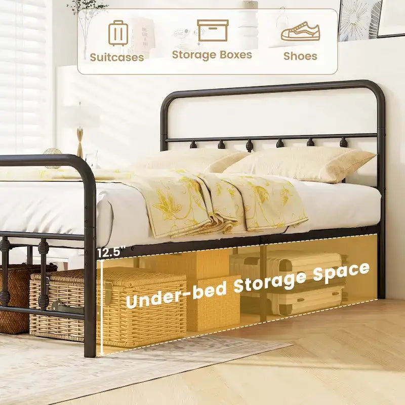 Full/Queen/King Size Bed Frame with Headboard Under Bed
