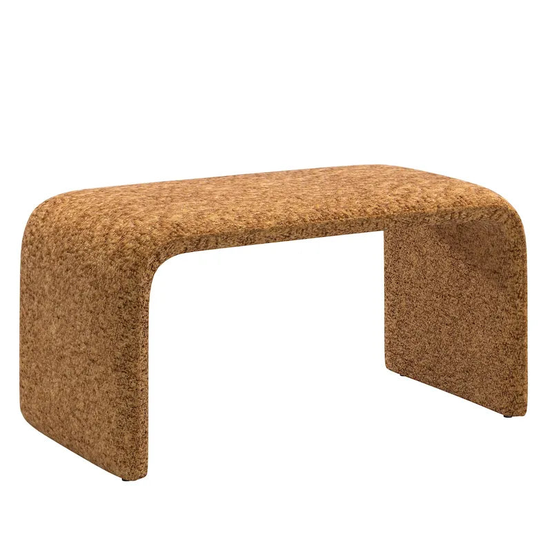 Contemporary Ottoman with Curved Bentwood Frame and Boucle Upholstery