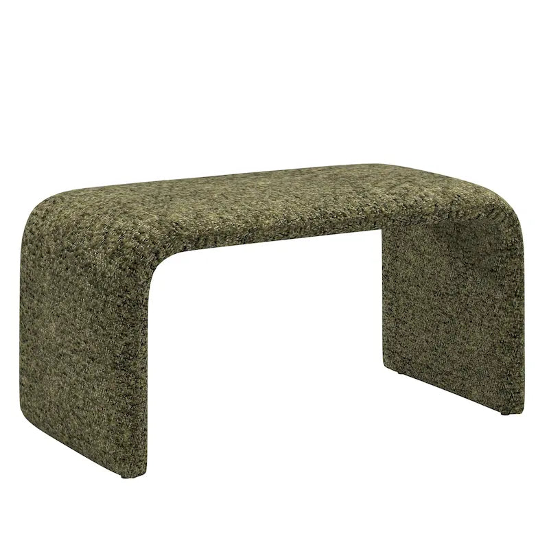 Contemporary Ottoman with Curved Bentwood Frame and Boucle Upholstery