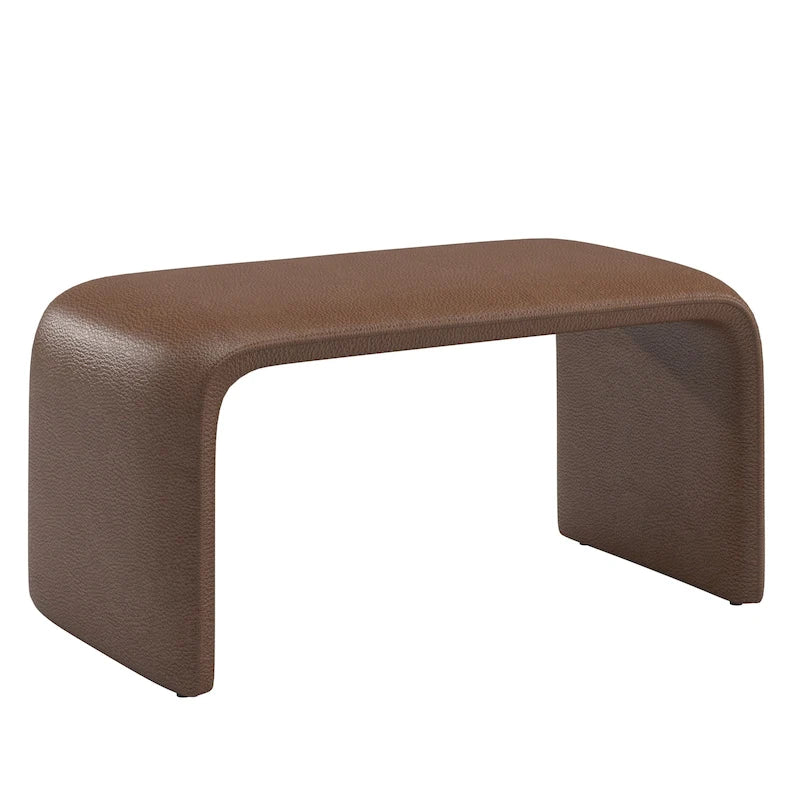 Contemporary Ottoman with Curved Bentwood Frame and Boucle Upholstery