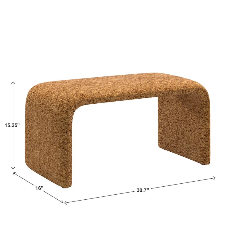Contemporary Ottoman with Curved Bentwood Frame and Boucle Upholstery