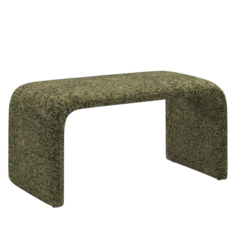 Contemporary Ottoman with Curved Bentwood Frame and Boucle Upholstery