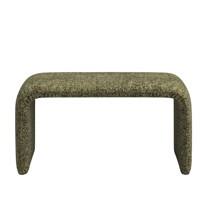 Contemporary Ottoman with Curved Bentwood Frame and Boucle Upholstery
