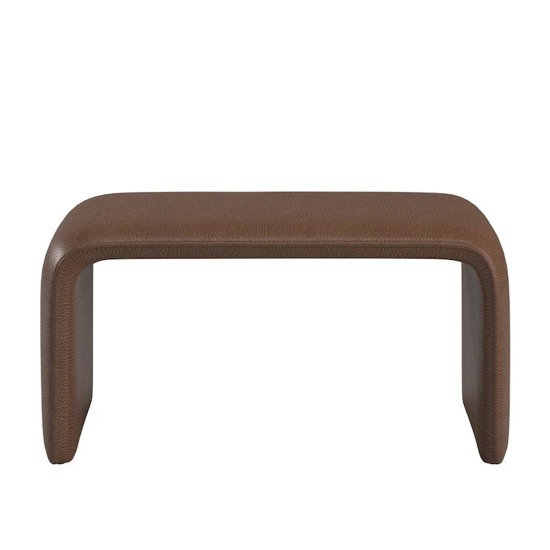 Contemporary Ottoman with Curved Bentwood Frame and Boucle Upholstery