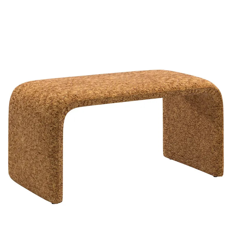 Contemporary Ottoman with Curved Bentwood Frame and Boucle Upholstery