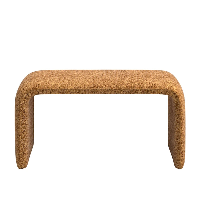 Contemporary Ottoman with Curved Bentwood Frame and Boucle Upholstery