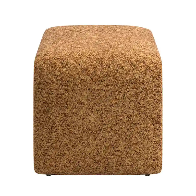 Contemporary Ottoman with Curved Bentwood Frame and Boucle Upholstery