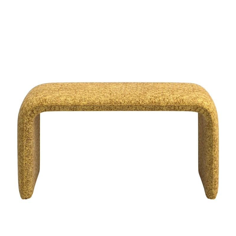 Contemporary Ottoman with Curved Bentwood Frame and Boucle Upholstery