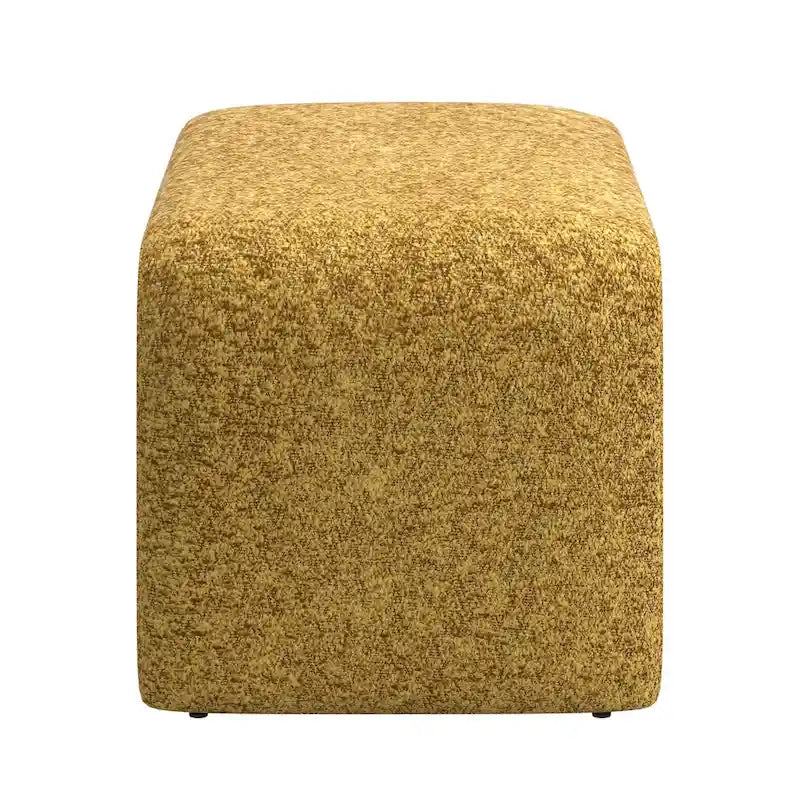 Contemporary Ottoman with Curved Bentwood Frame and Boucle Upholstery