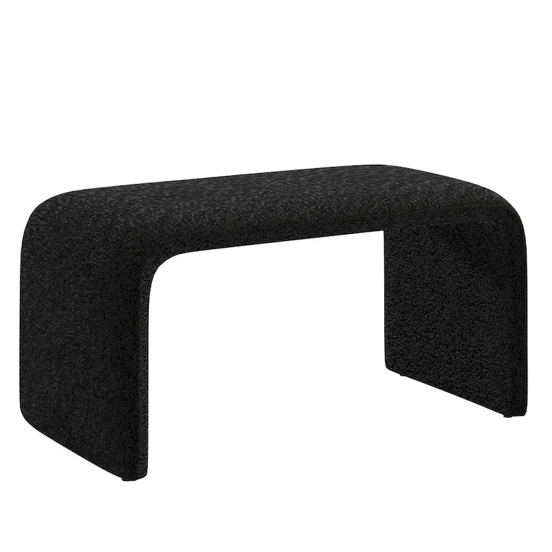 Contemporary Ottoman with Curved Bentwood Frame and Boucle Upholstery