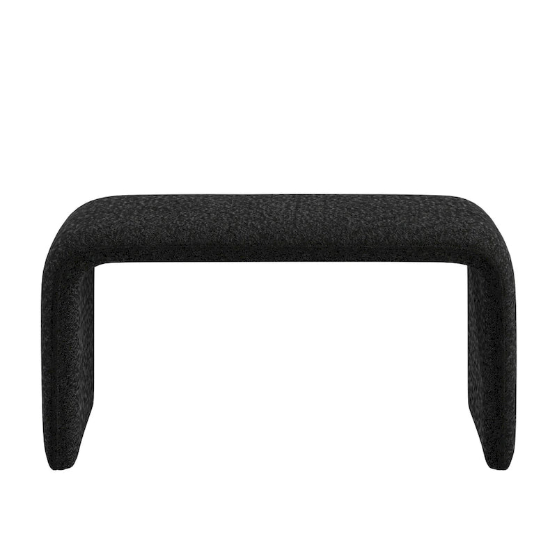 Contemporary Ottoman with Curved Bentwood Frame and Boucle Upholstery