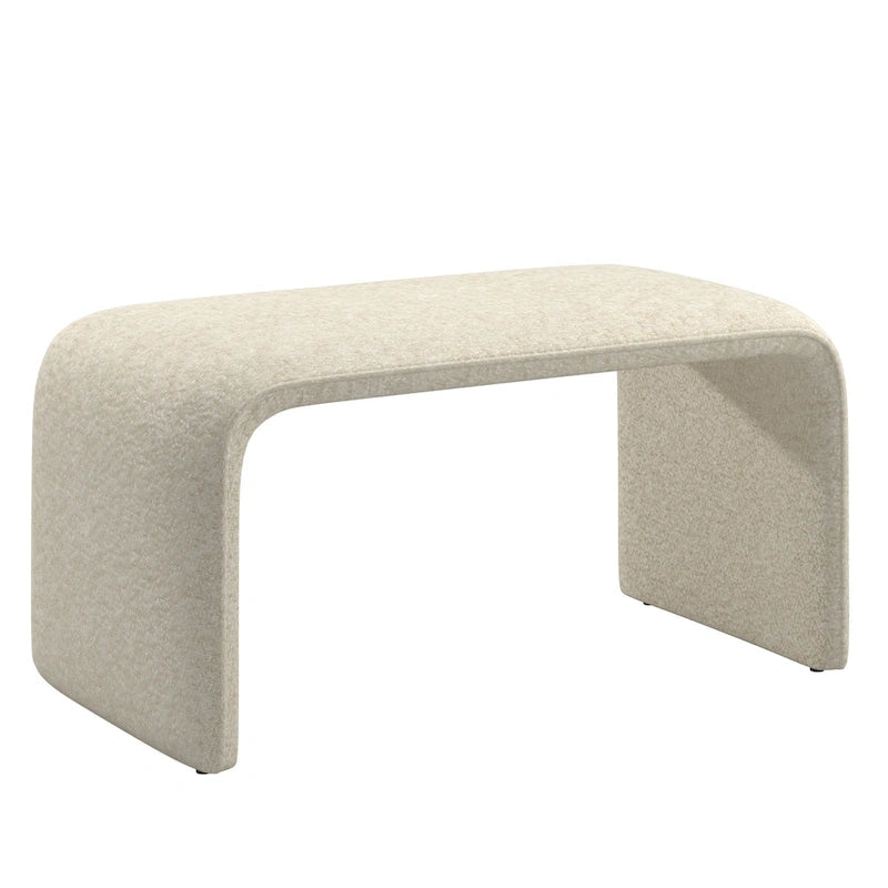 Contemporary Ottoman with Curved Bentwood Frame and Boucle Upholstery