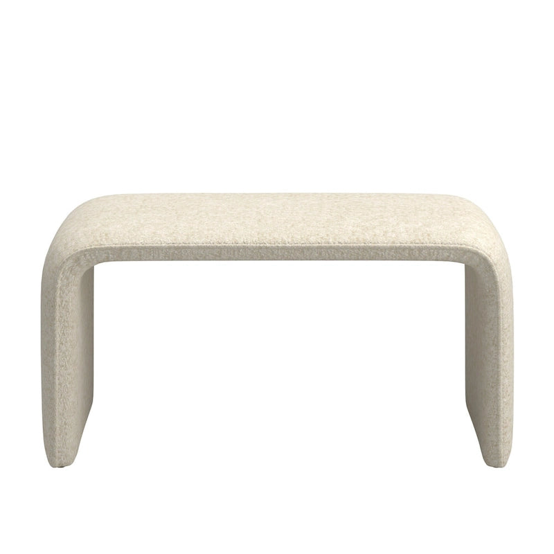 Contemporary Ottoman with Curved Bentwood Frame and Boucle Upholstery