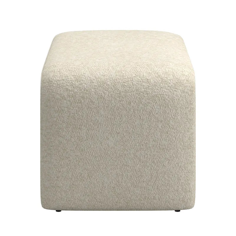 Contemporary Ottoman with Curved Bentwood Frame and Boucle Upholstery